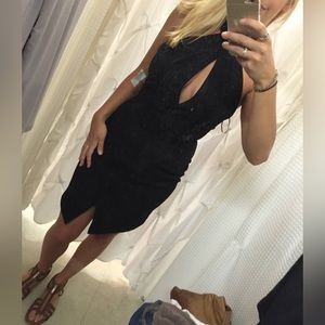 Black Twist Neck Keyhole Mini Dress